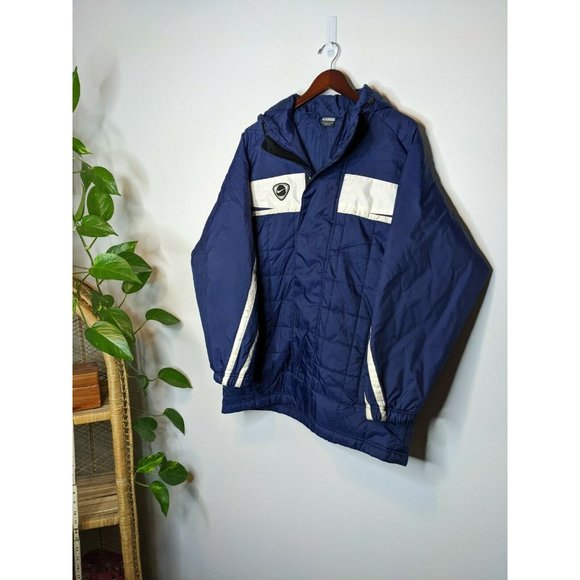 Nike Jackets & Coats Nike Jacket Mens L Blue Parka Hooded Long Coat Full Zip Soccer Coach